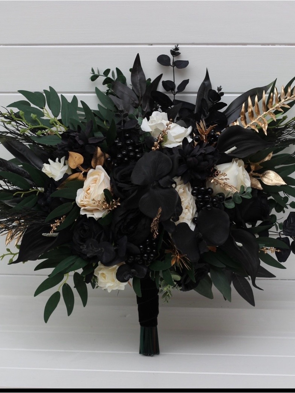 XL Bridal Faux Floral Bouquet in Black, Cream & Gold